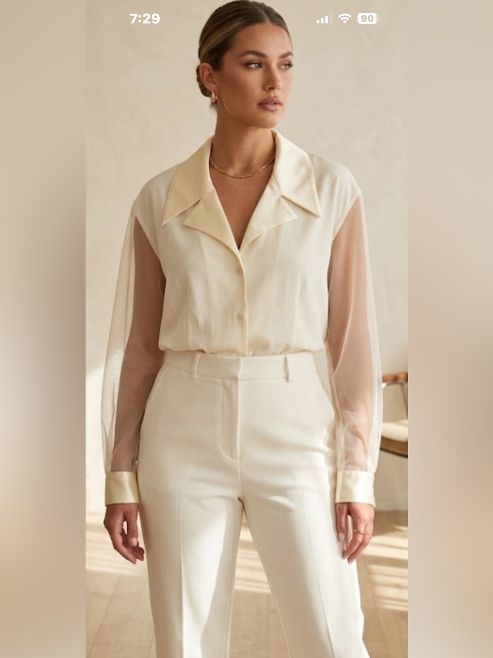 Vintage Adrian Jordan Cream Button Down Sheer Sleeve Blouse Sz 22/24